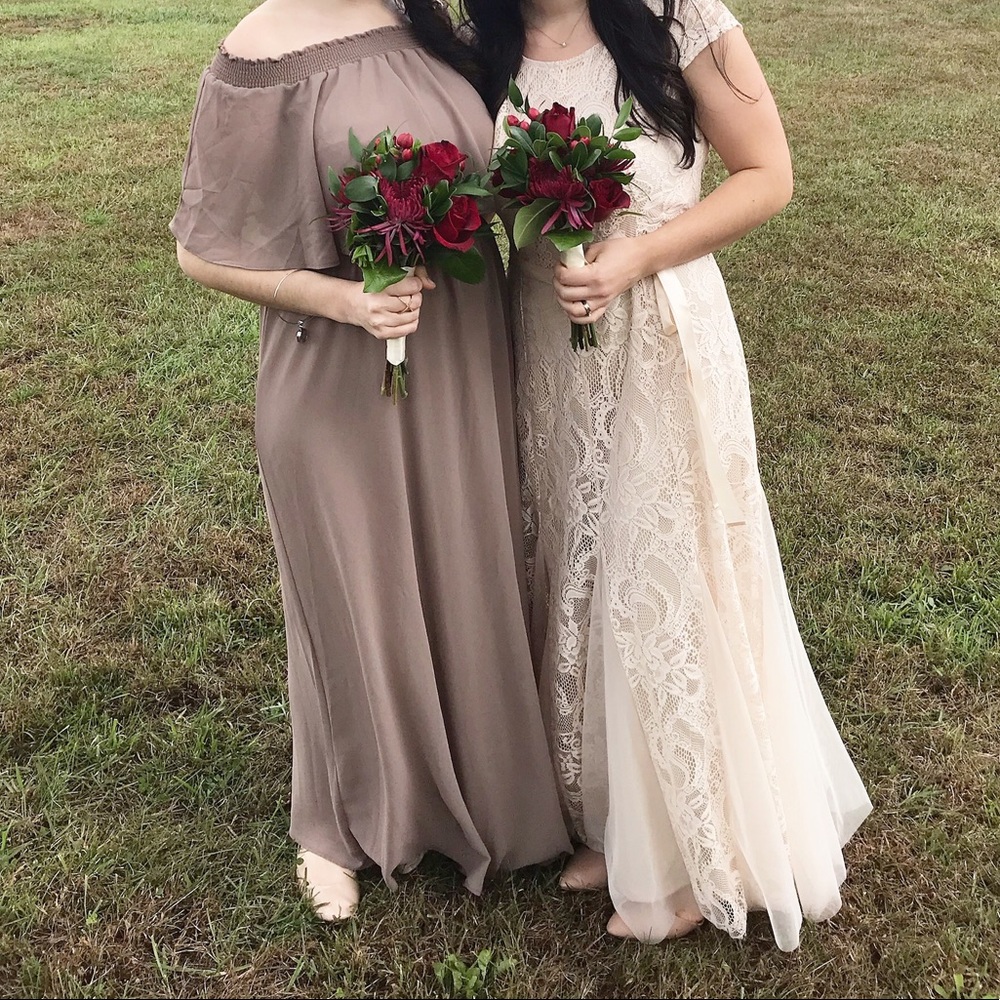 Tan Ivory Lace Bridesmaid Dress
